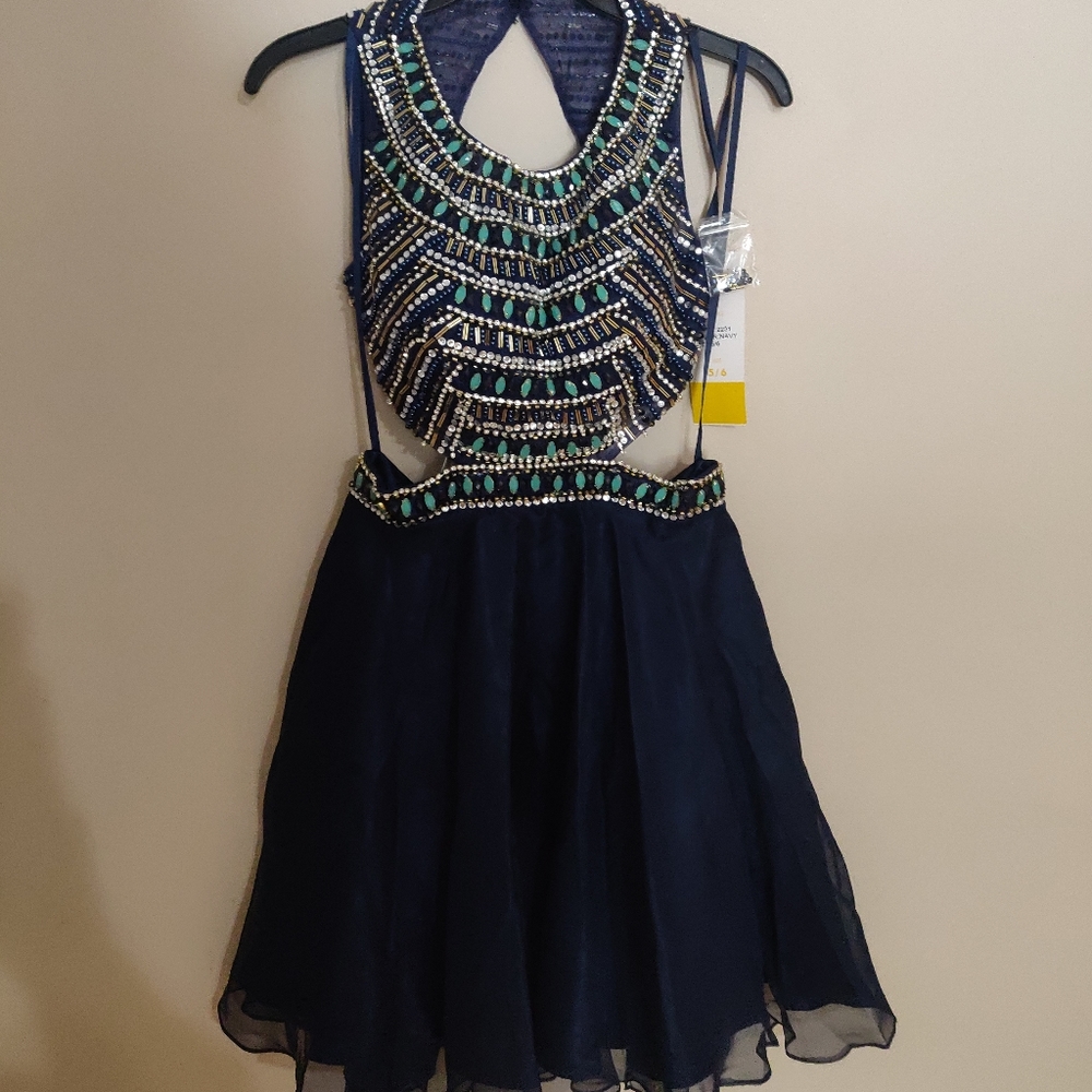 Navy Blue Beaded Cocktail Dress